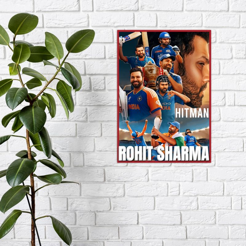 Acrylic Cricketers Player Photo Frame For India Cricket Sports Studio Cafe Wall Frame with 3D Text Gift For Cricket Player, Fans & Achievers Wall Art Decor For Bedroom, Office & Gaming Setup (Hitman)